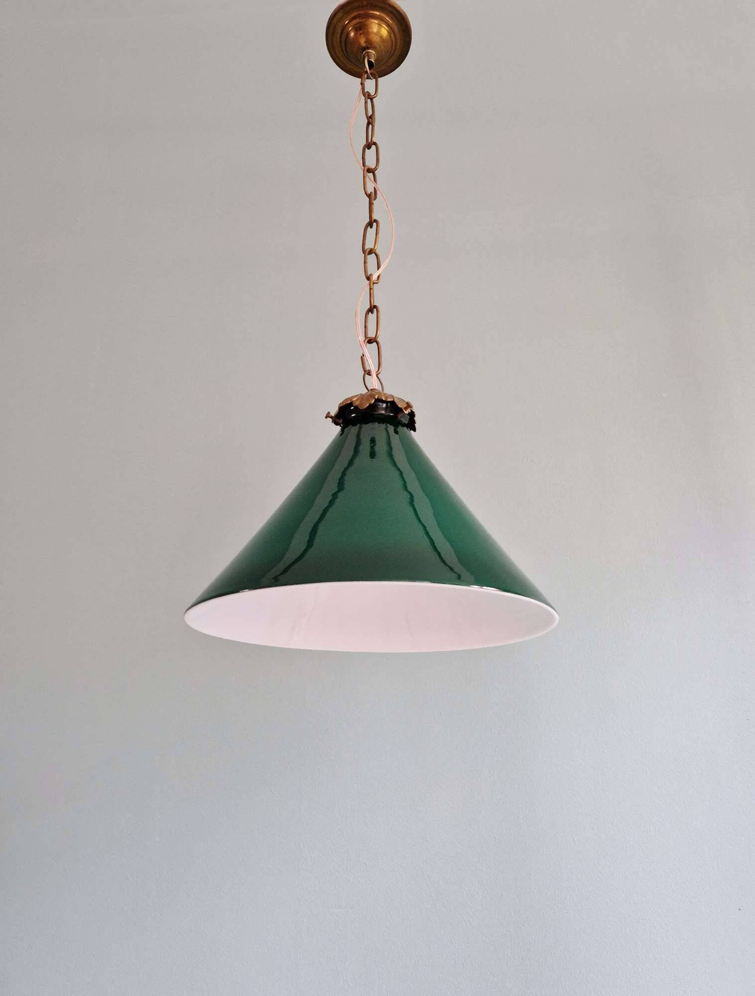 Art Deco conical green opaline pendant light, 1920s-30s