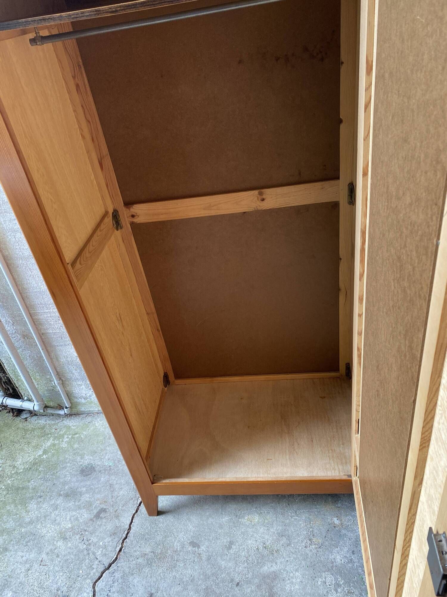 Vintage Parisian wardrobe with one mirrored door from the 60s in pine and wood