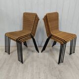 Set of 10 vintage wicker and metal chairs