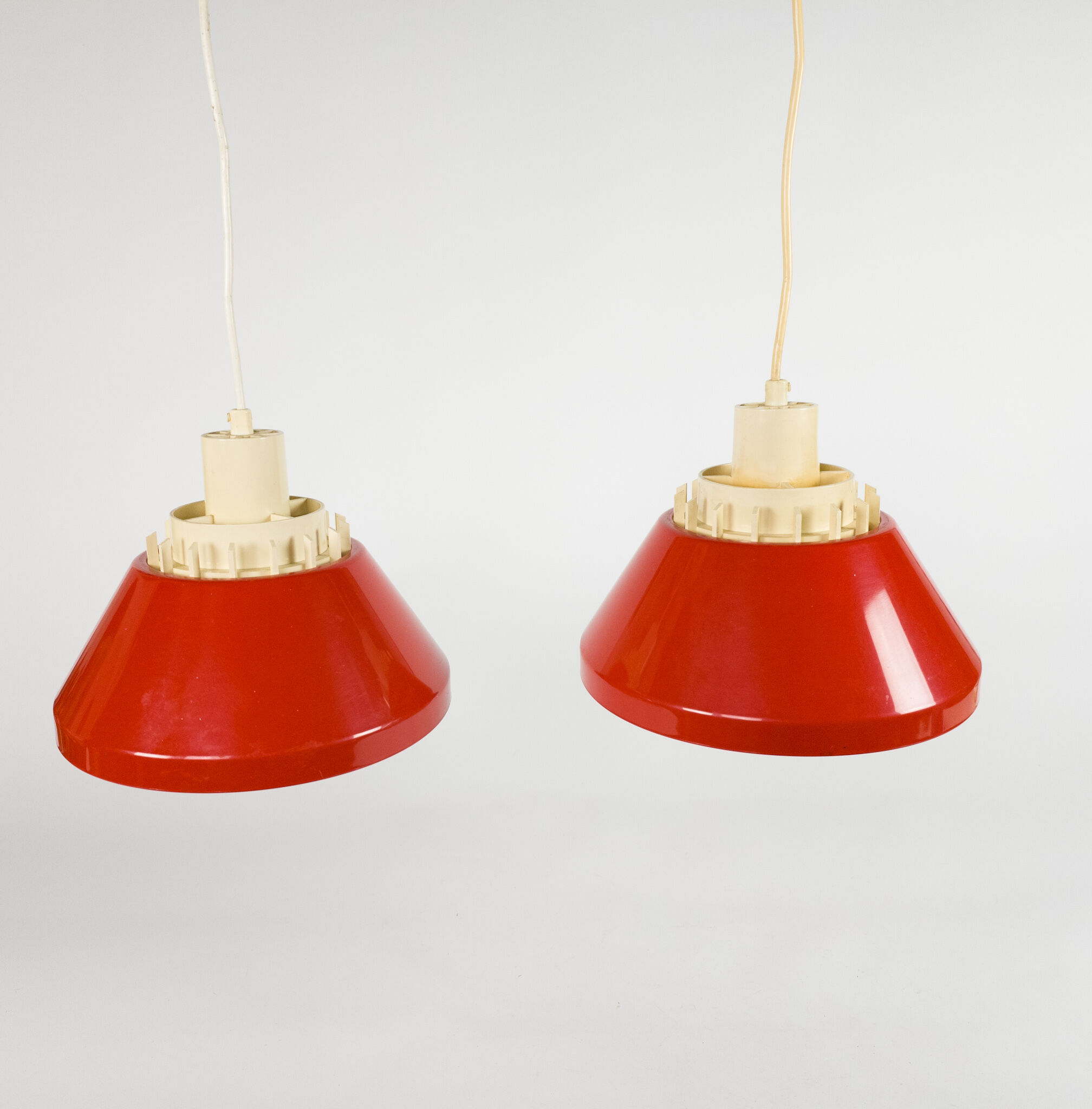 Lyskaer Belysning made in Denmark model 854 set of hanging lamps plastic mid century