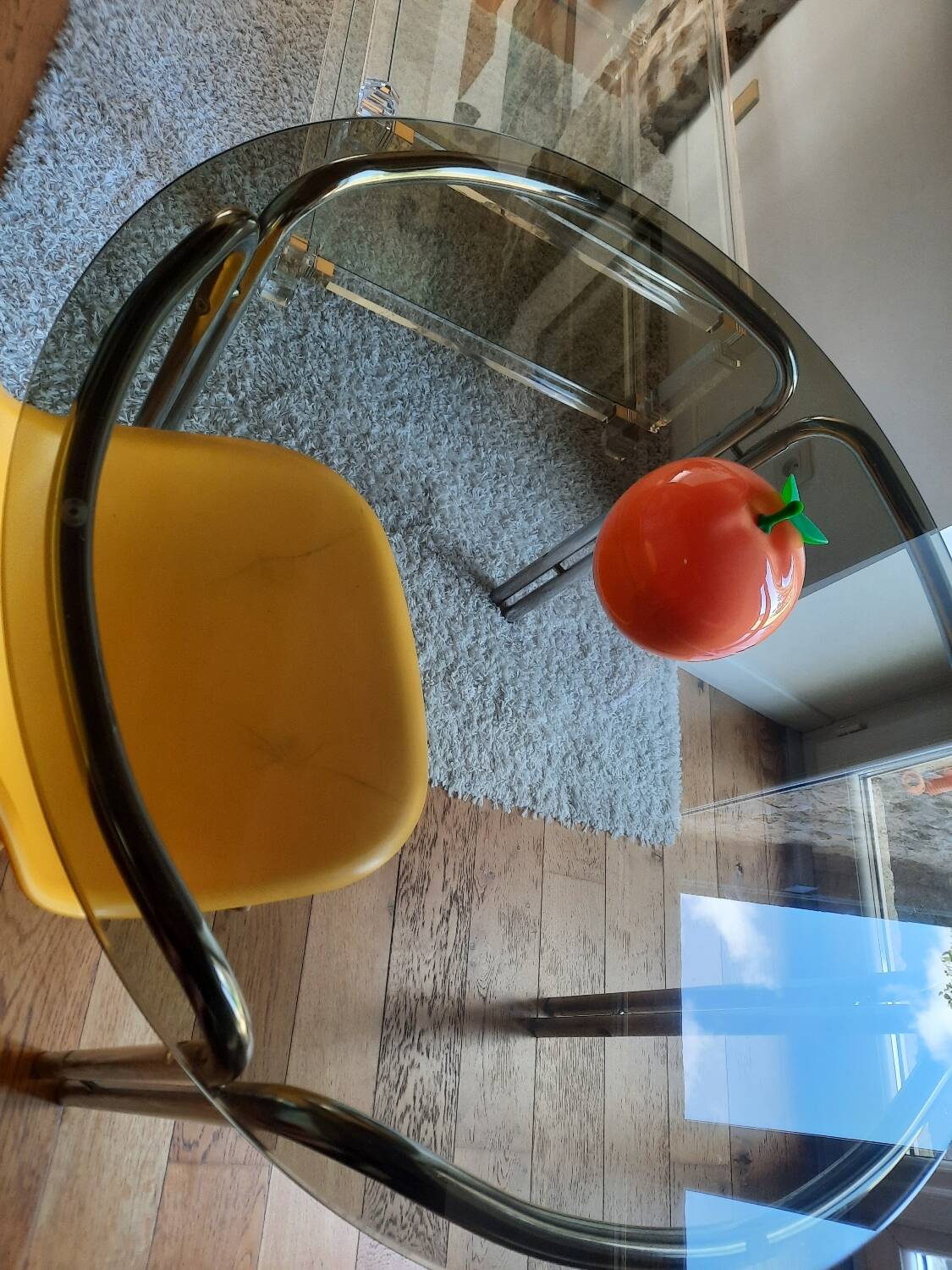 Space Age dining table smoked glass - chrome 70's