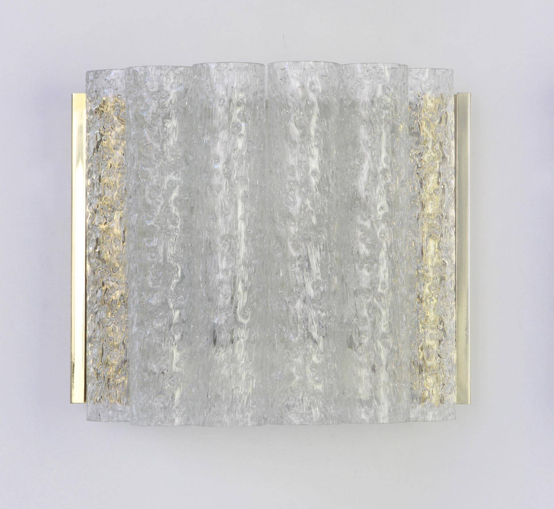 Pair of wall sconces in brass or frosted glass by Doria, Germany, 1960s.