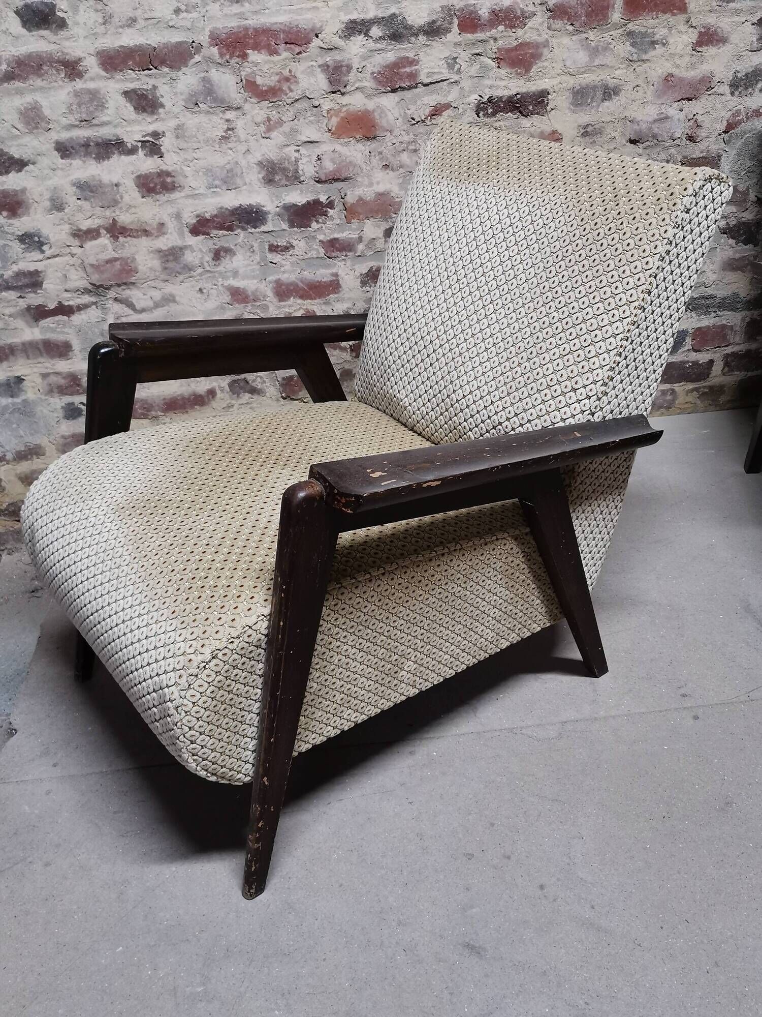 Paire de Fauteuils club / Chauffeuse vintage 50's , pieds compas