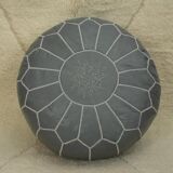 Moroccan pouf in grey leather