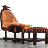 Brutalist oak lounge chair and ottoman, 1970s, set of 2