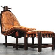 Brutalist oak lounge chair and ottoman, 1970s, set of 2