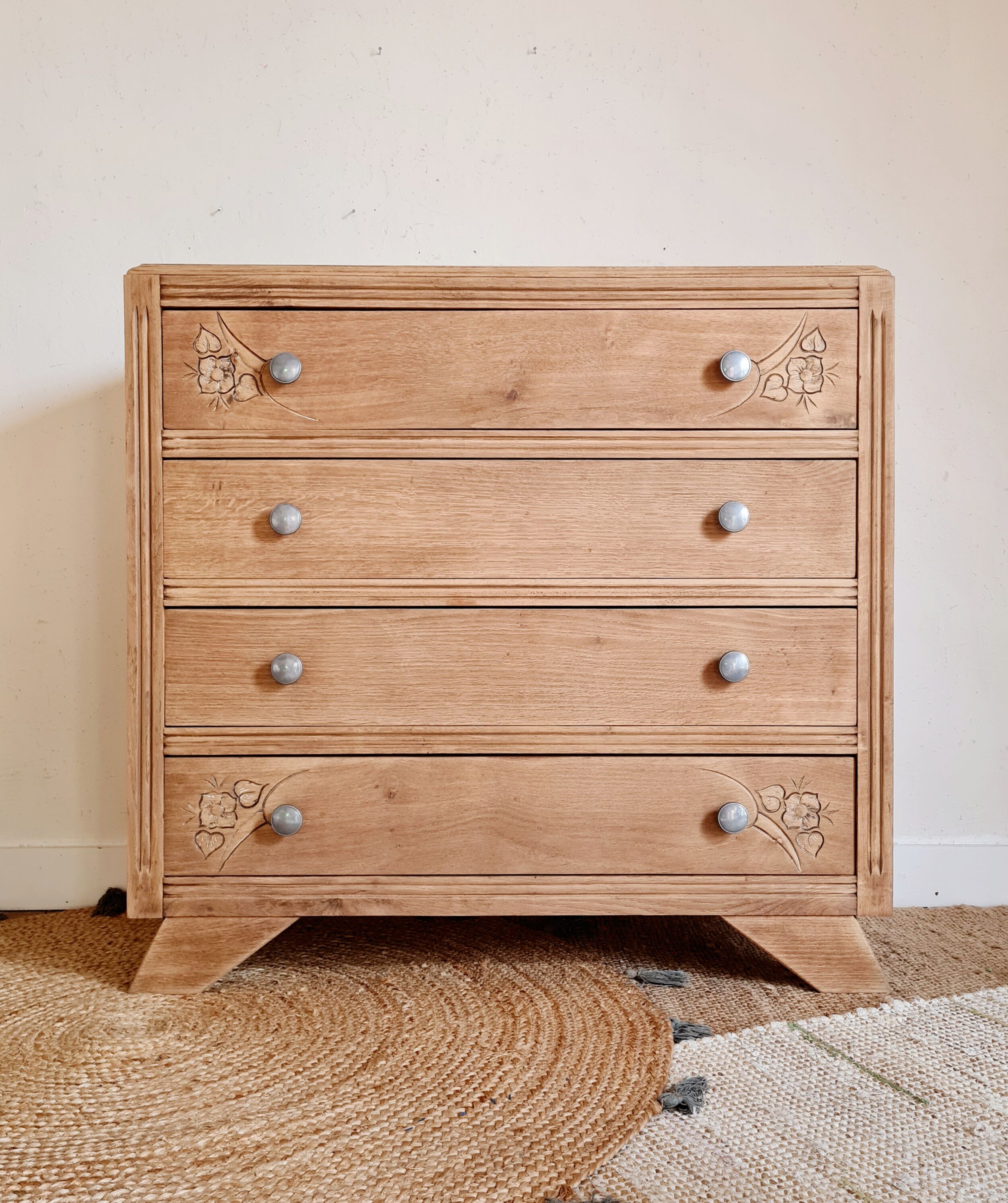 Raw Art Deco chest of drawers details compass feet