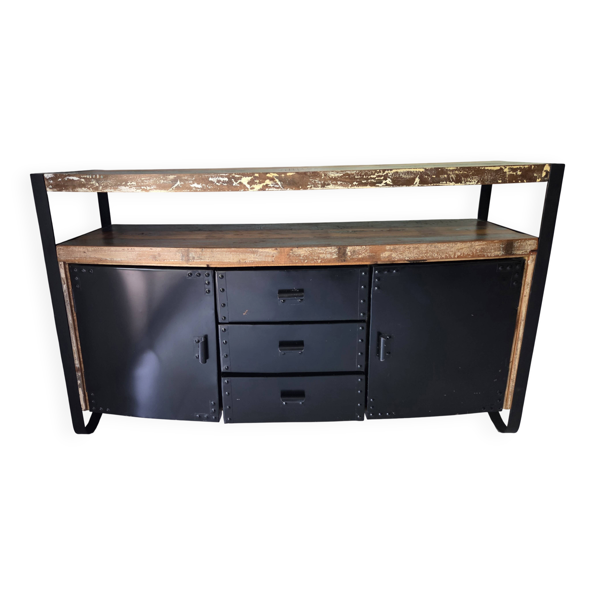 Multicoloured lacquered reclaimed wood buffet INDUSTRIAL