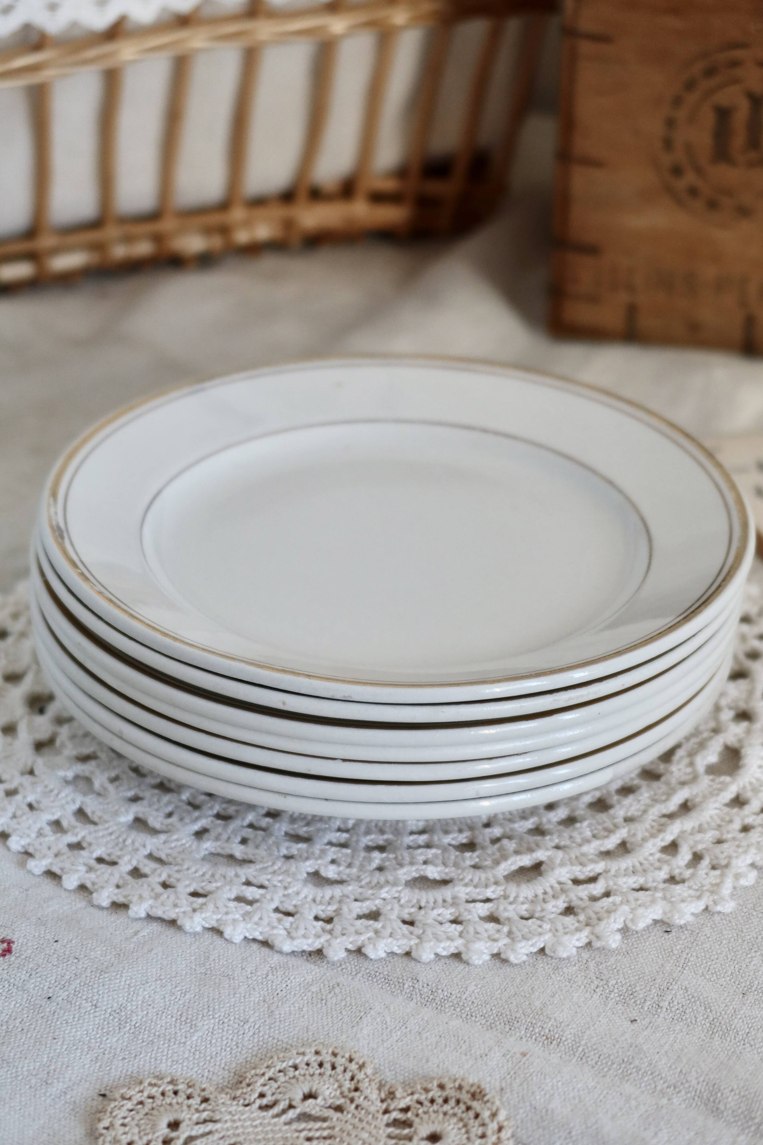 6 half porcelain Lunéville earthenware dessert plates with gold edging