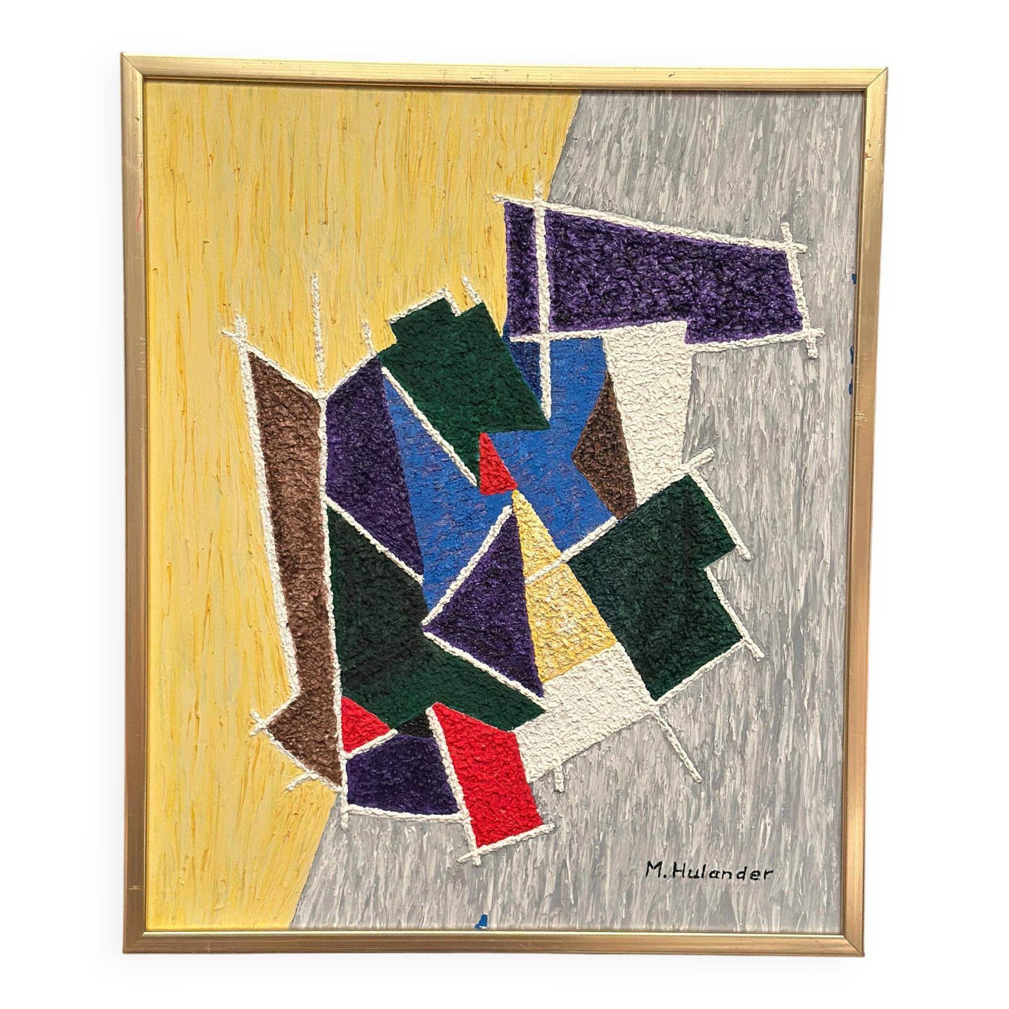 Huile sur toile originale suédoise – « Composition abstraite III » par M. Hulander