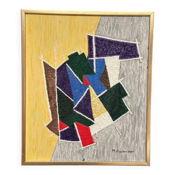 Huile sur toile originale suédoise – « Composition abstraite III » par M. Hulander