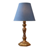 Lampe de chevet vintage en métal doré – pied sculpté et abat-jour bleu