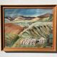 Old painting oil on canvas mountain and shepherd