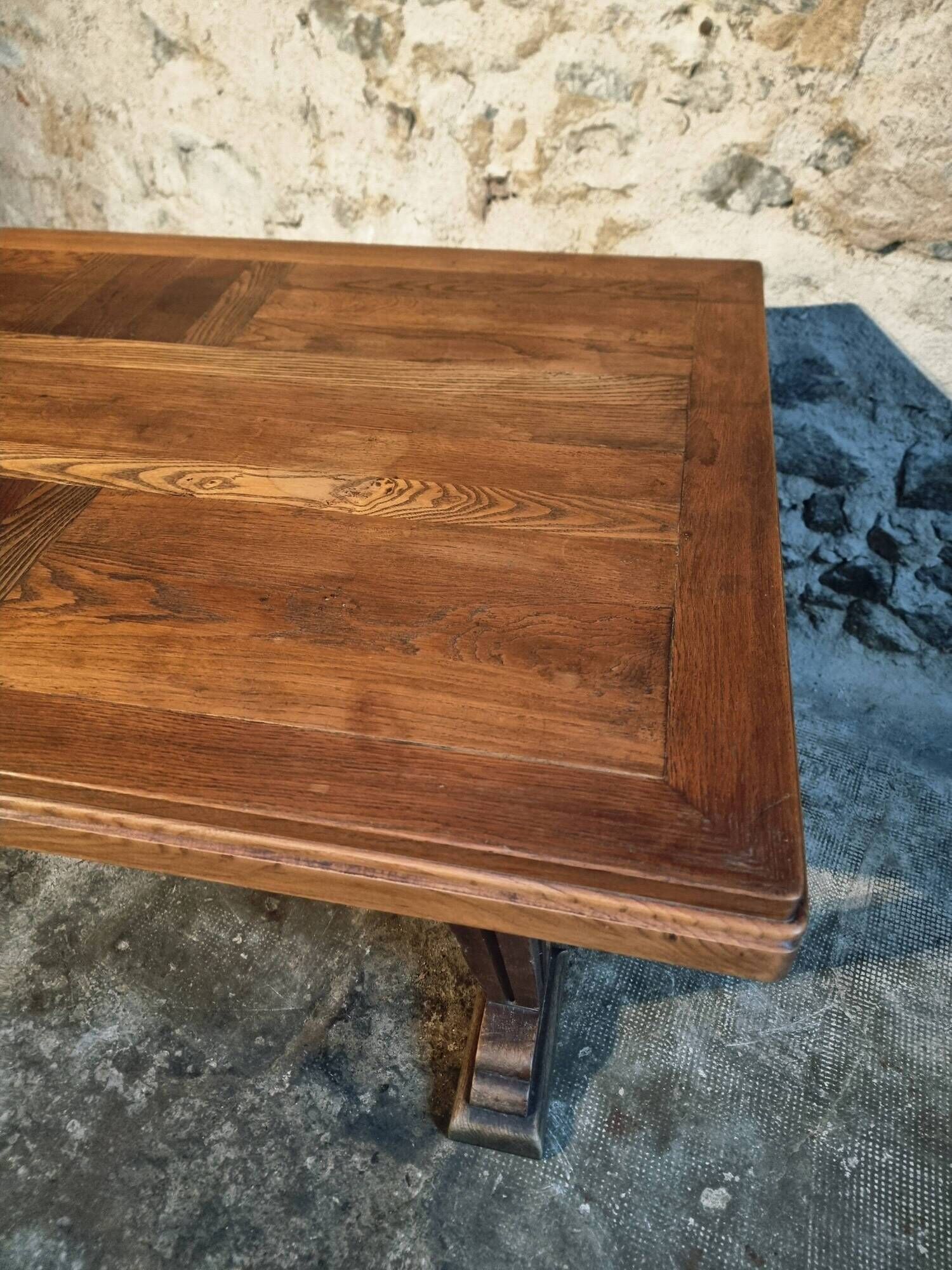 Table vintage française en chêne massif style Arts & Crafts, 1930s–1940s