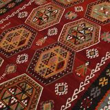 6x15 Wine Red & Green Vintage Kilim Rug, 198x468Cm
