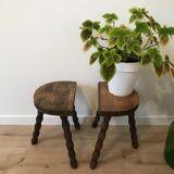 Paire de tabouret de traite en bois