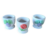 3 old Barbotine egg cups