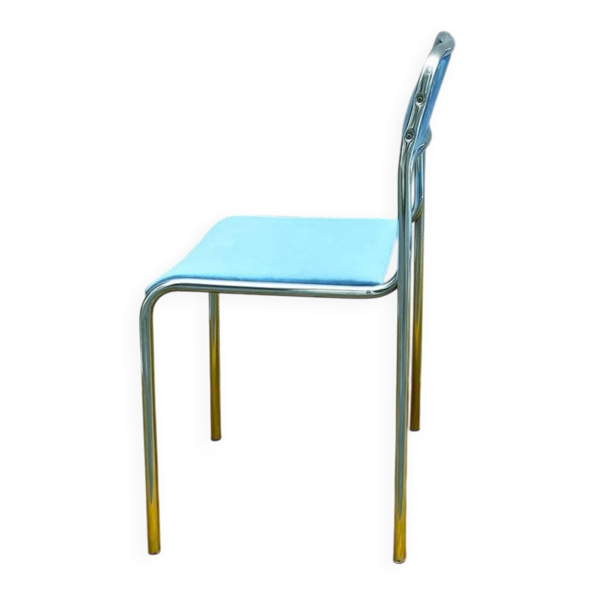 Chrome chair and sky blue velvet, 1970