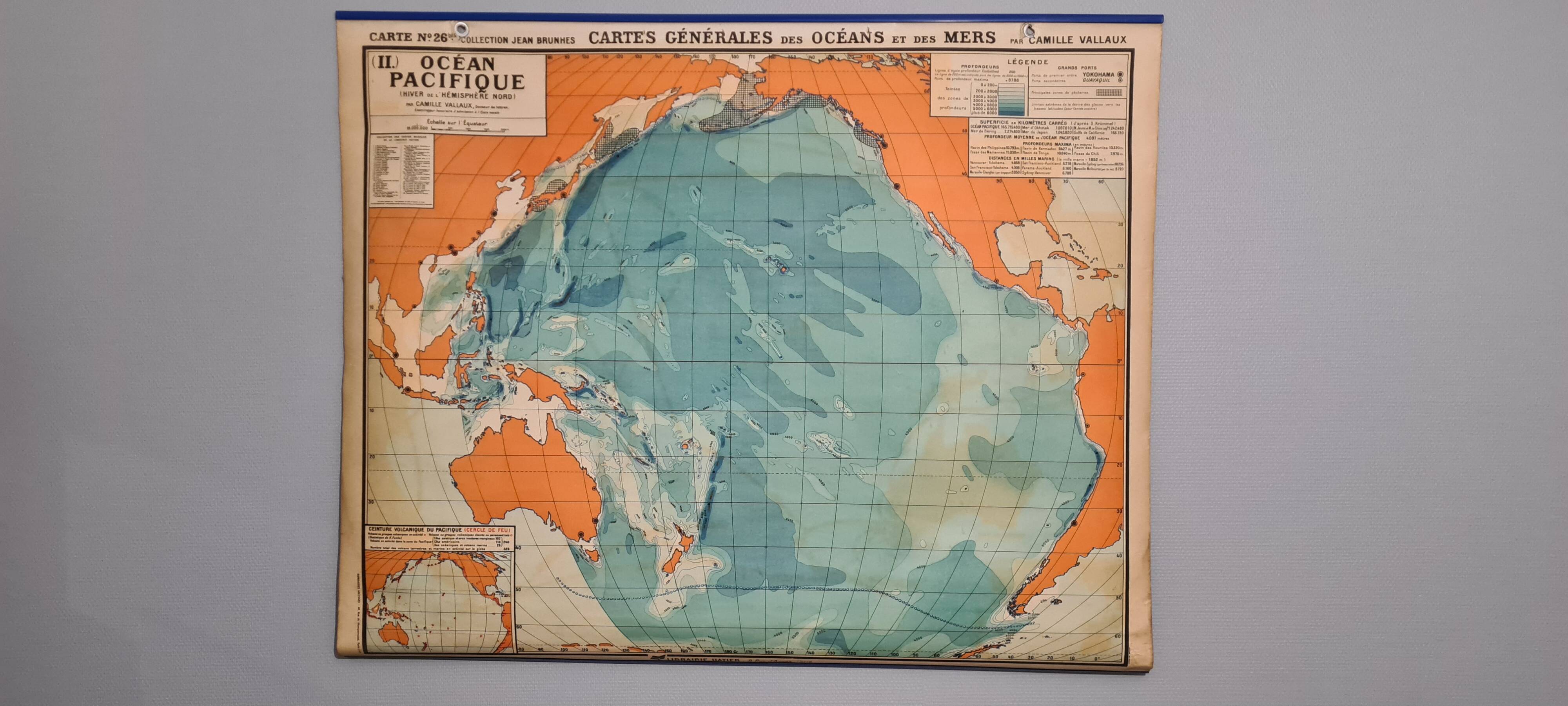 Large vintage school wall map – Pacific Ocean