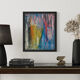 Multicoloured abstract table blue yellow pink 46x38 cm painting signed