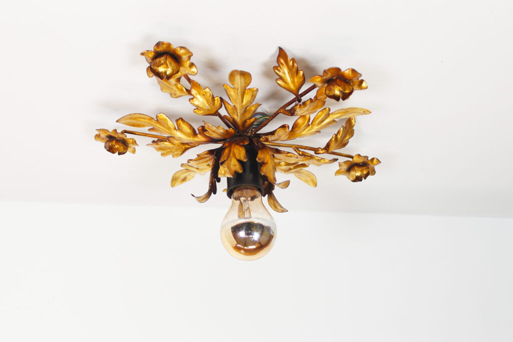 Medium size gilded floral flush mount light, Germany 1960s