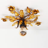 Medium size gilded floral flush mount light, Germany 1960s