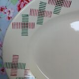 Oval dish old art deco red and green geometric shapes