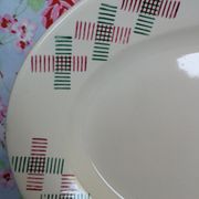 Oval dish old art deco red and green geometric shapes