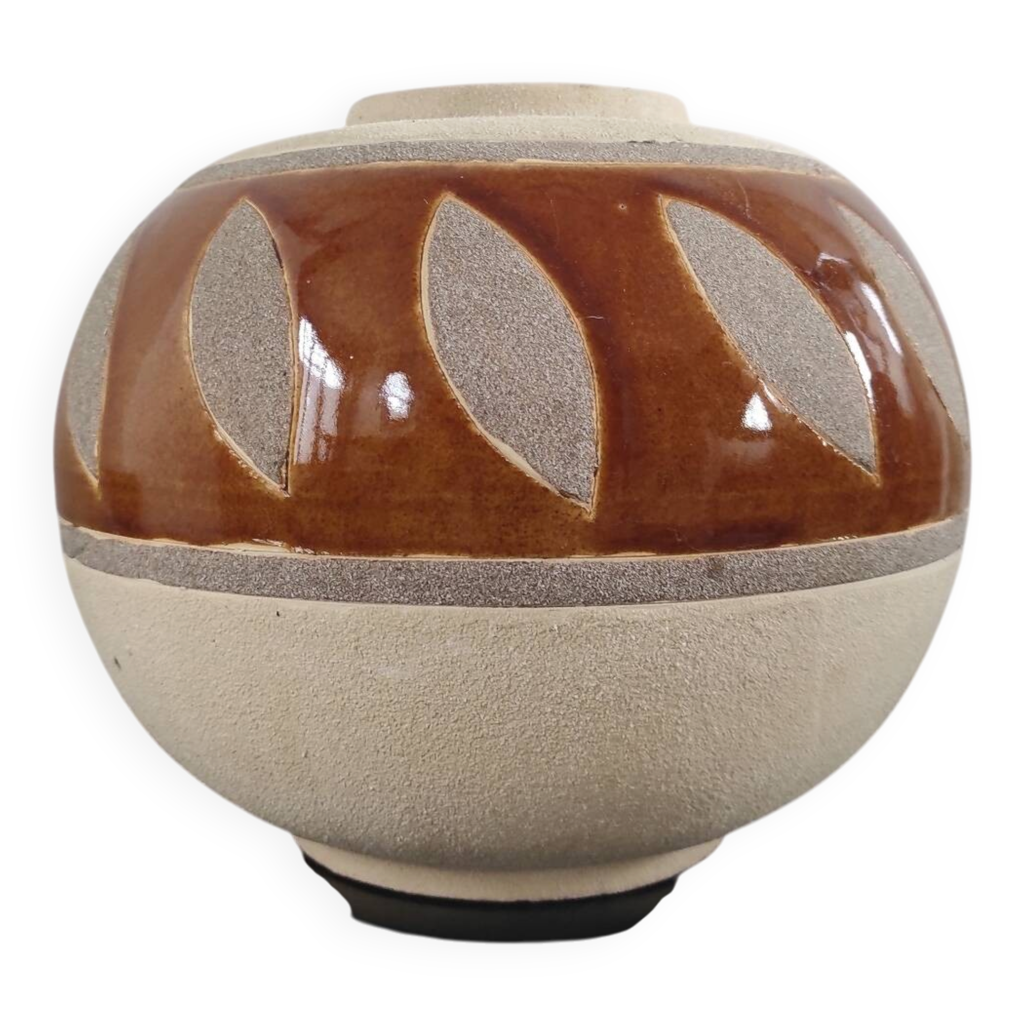 Vintage round vase in artisanal stoneware – Brutalist Design