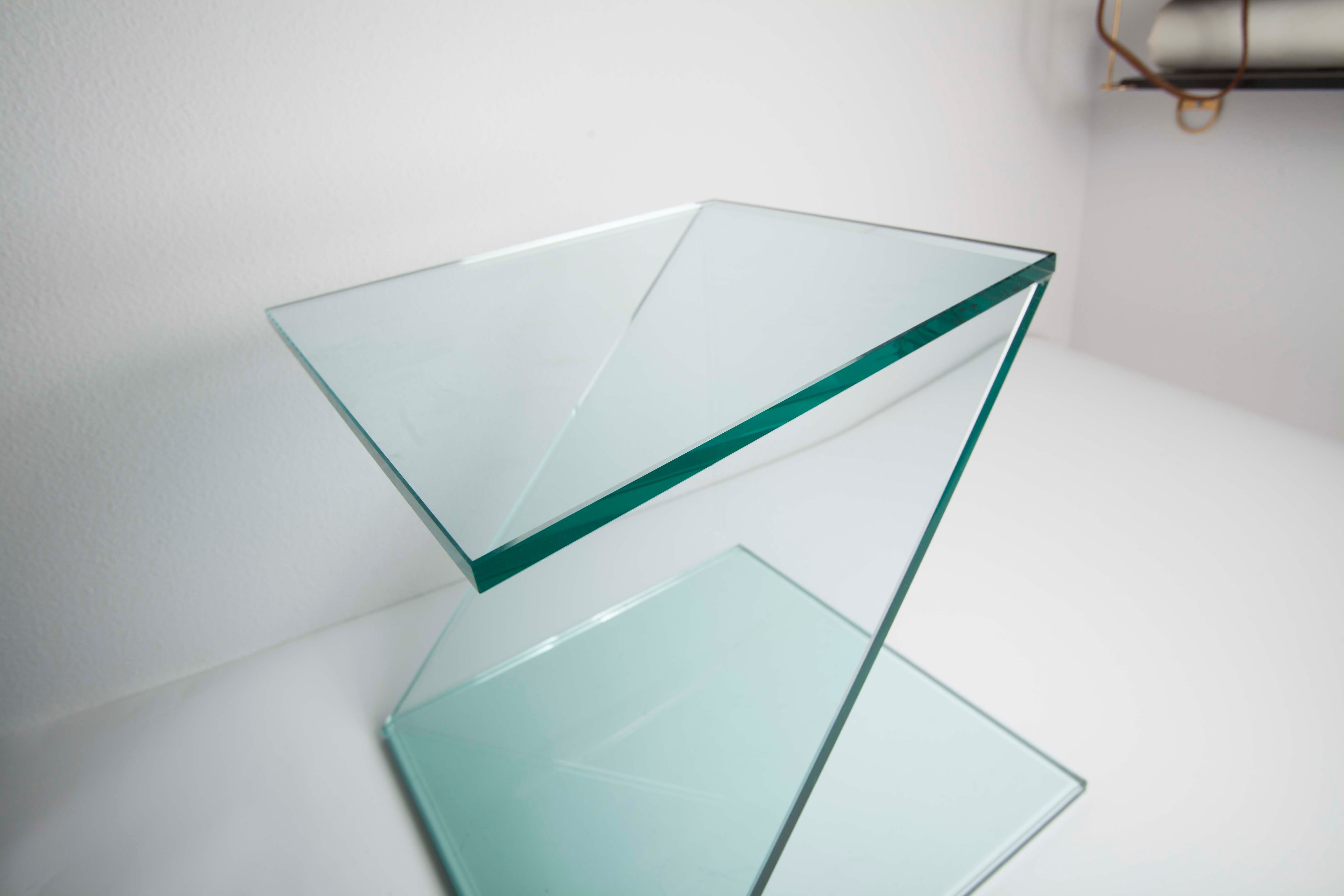 Z-shaped tempered glass side table