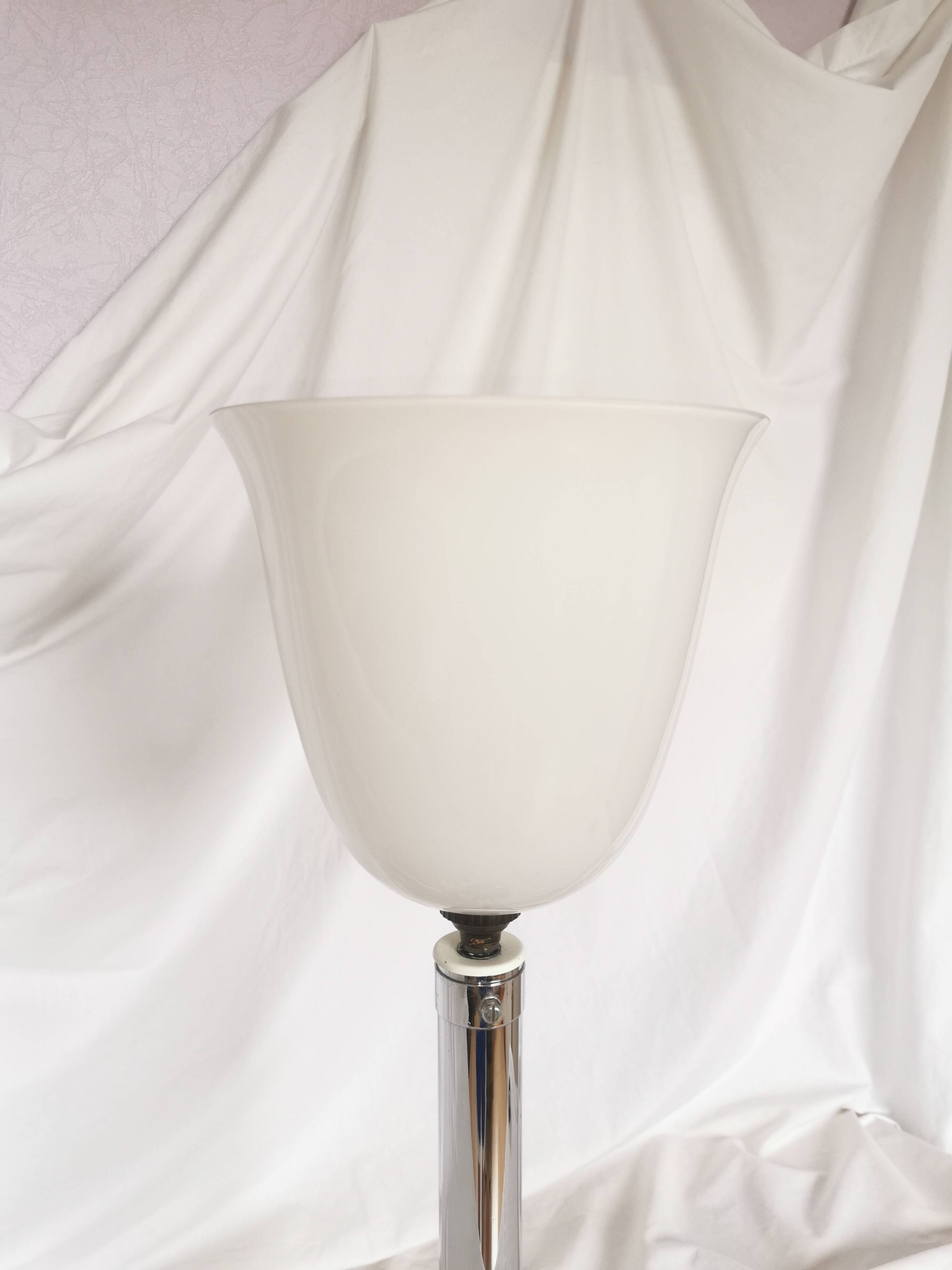 Large chrome and opaline lamp, Mazda and Ferdinand Solere, France, 1970