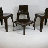 Set ode 3 chairs and 1 coffee table, fiberglass, chocolate color, France, cira 1970