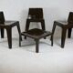 Ensemble ode 3 chaises et 1 table basse fibre de verre, couleur chocolat, France, cira 1970
