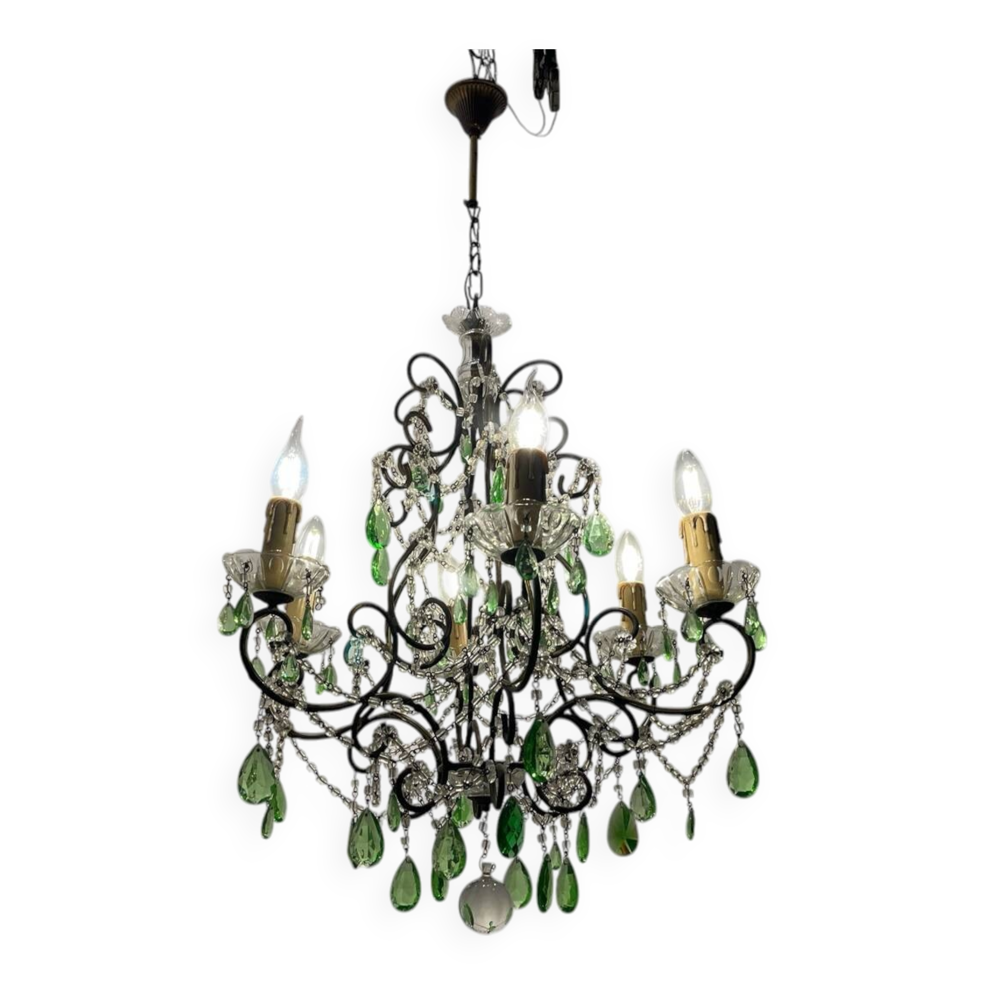 Green Macaroni Crystal Chandelier 1950’s