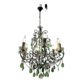 Lustre en cristal macaroni vert, années 1950
