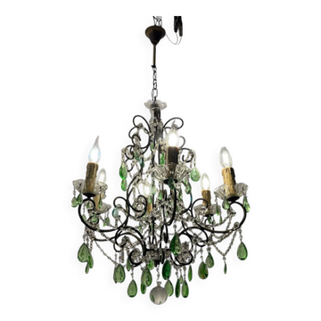 Green Macaroni Crystal Chandelier 1950’s