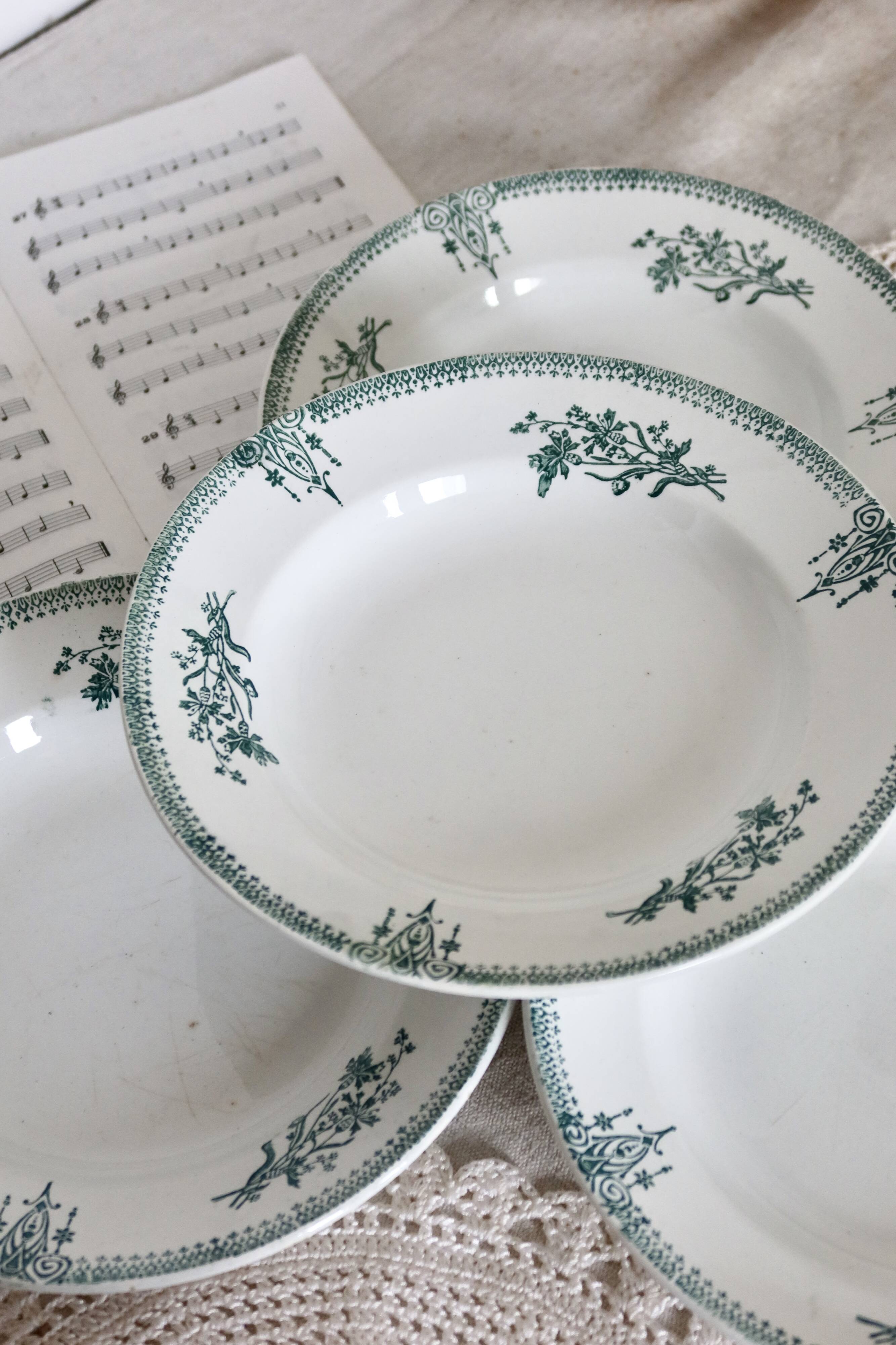 4 antique deep plates, ironstone, Saint Amand, 19th century.