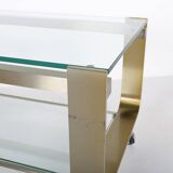 Vintage coffee table in gold metal and double glass top, 70s