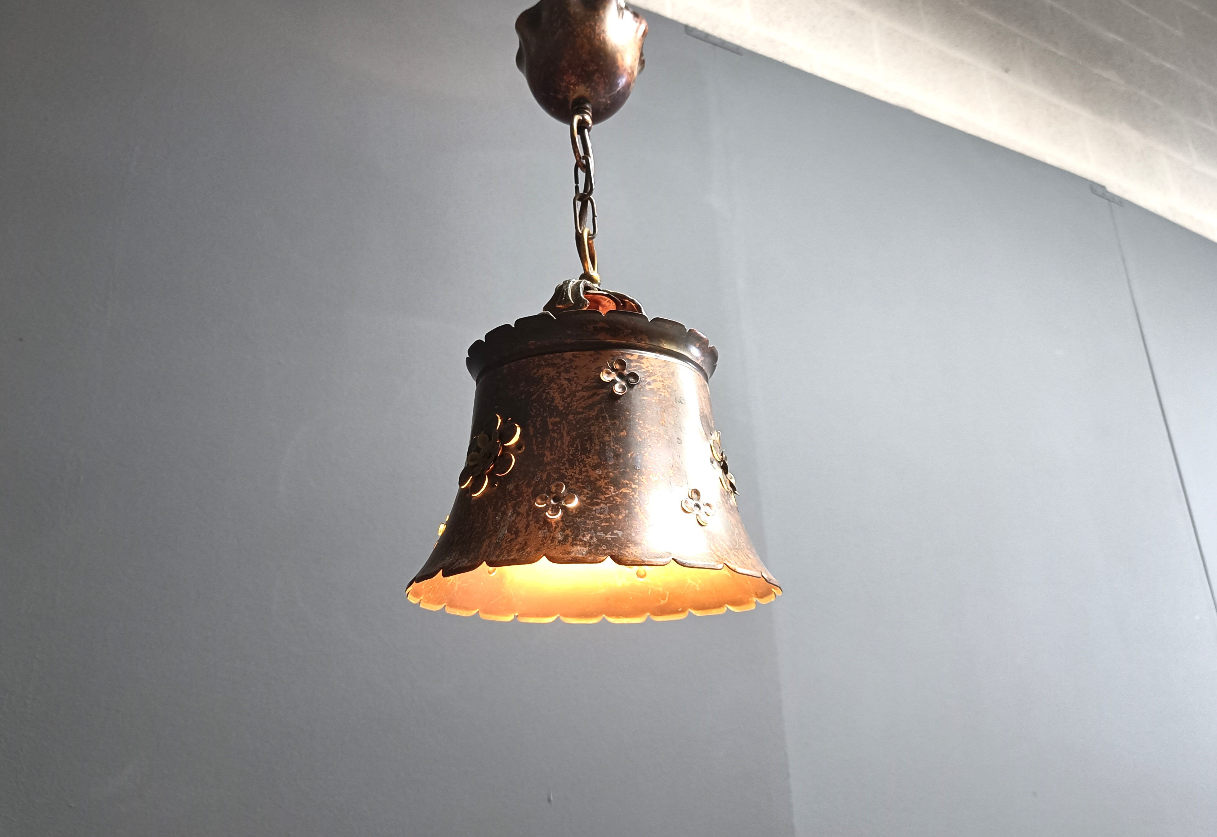 Brutalist copper pendant light, 1970s