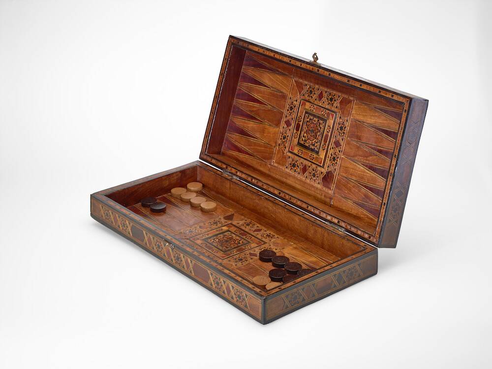 Game board with marquetry