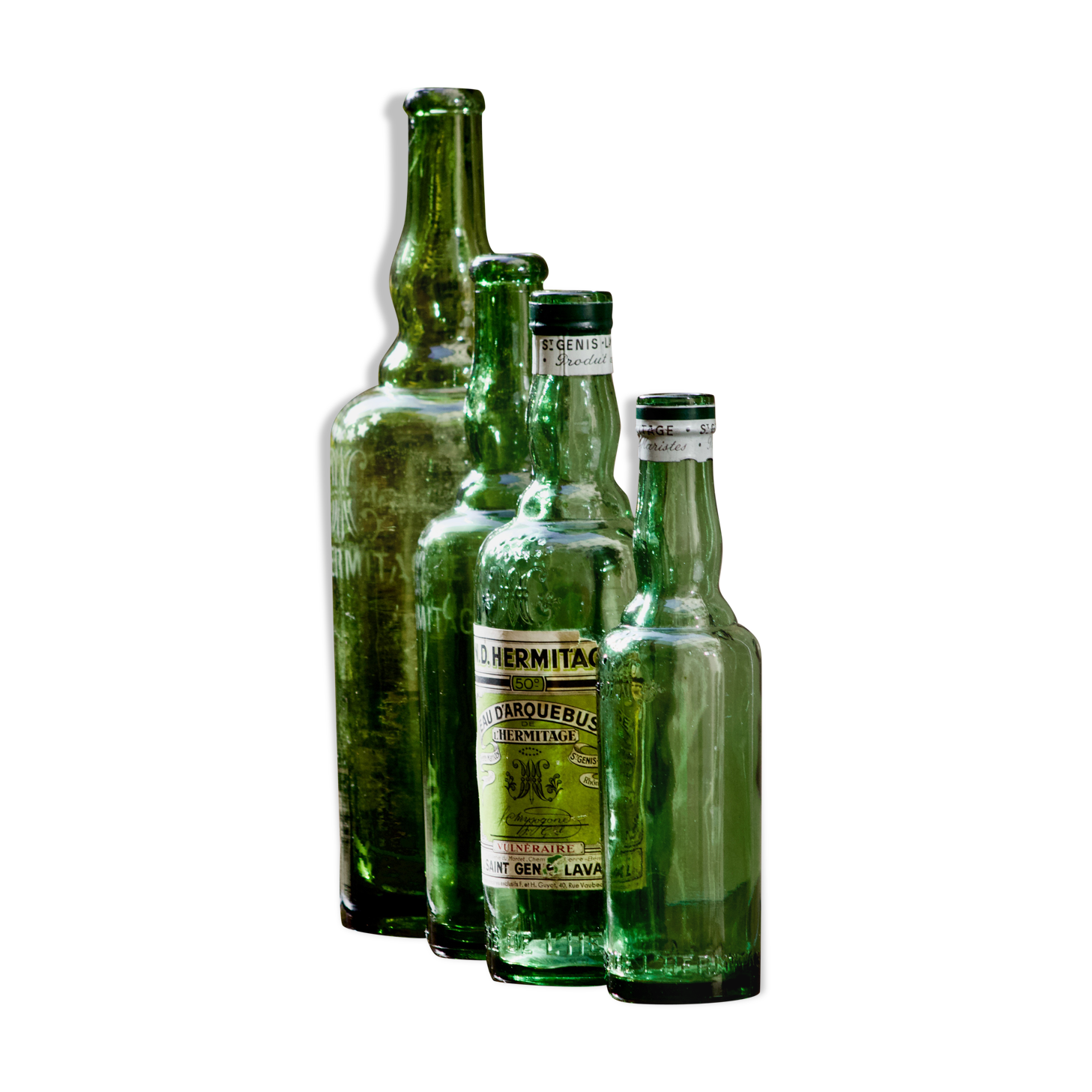 Lot of 4 old bottles "L'Hermitage" water of Saint Genis Laval (Dept 69)