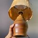 1970s brown ceramic lamp with foliage shade