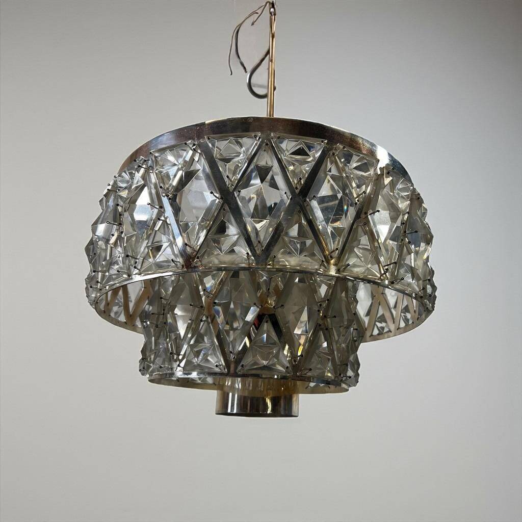 Vintage XL glass chandelier / Kinkeldey pendant light