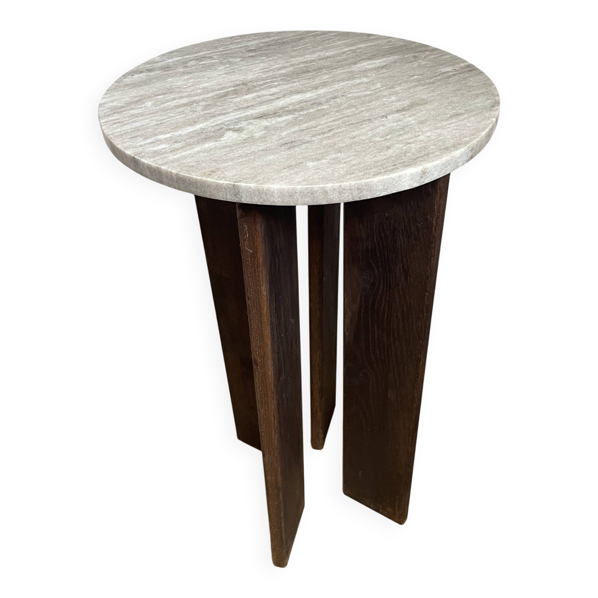 Marble side table with solid oak