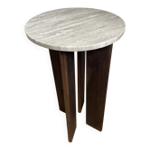 Marble side table with solid oak