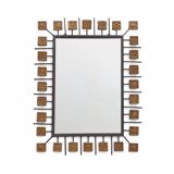 Specchio rettangolare brutalista in ferro battuto e formelle in terracotta