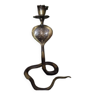 Old cobra bronze candlestick