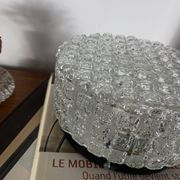 Vintage 1970s round wall light ceiling fixture with transparent glass.