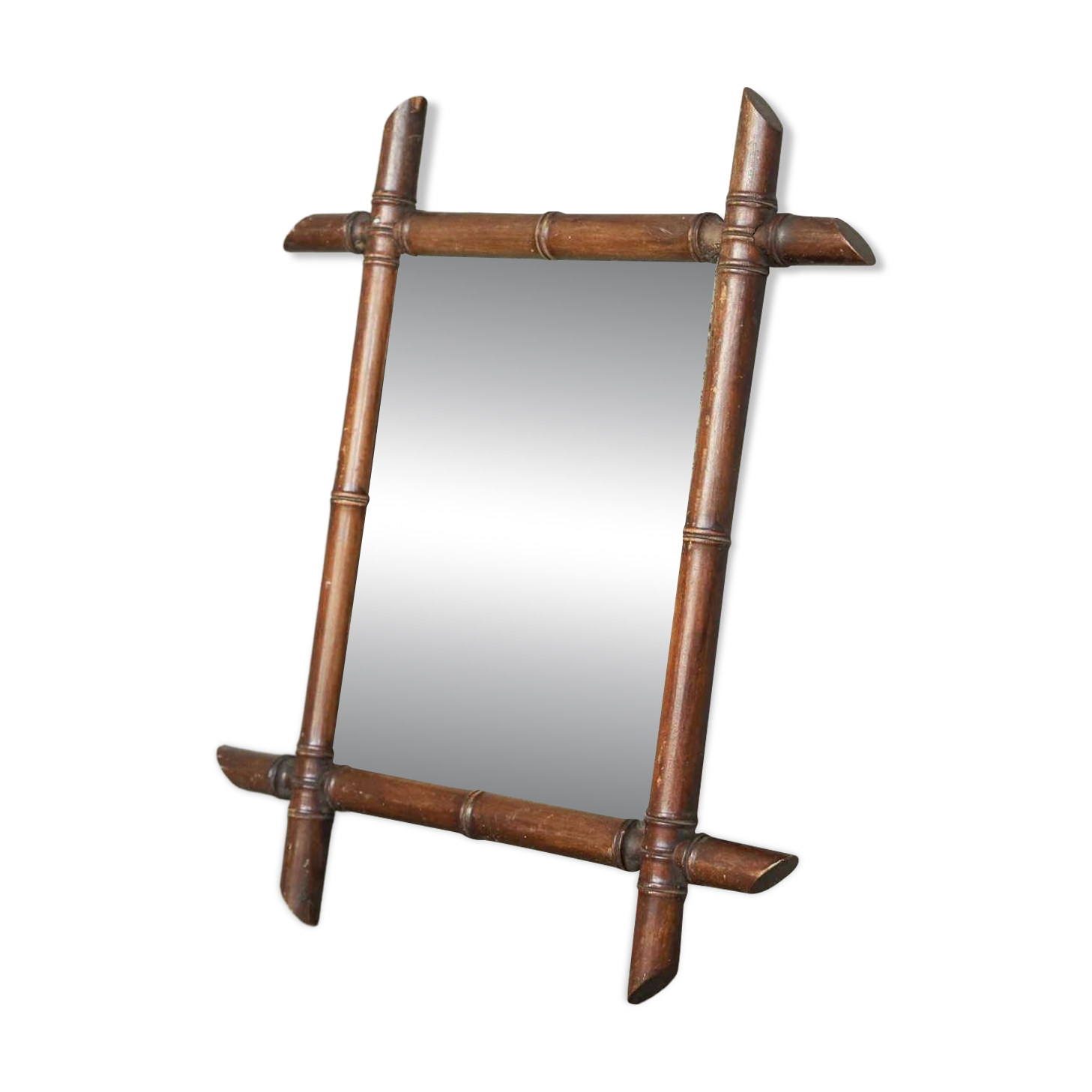 Faux Bamboo Mirror in Wood and Aged Mirror, Early 20th Century