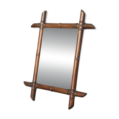 Miroir Faux Bambou en Bois et Miroir Vieilli, Début XXe Siècle